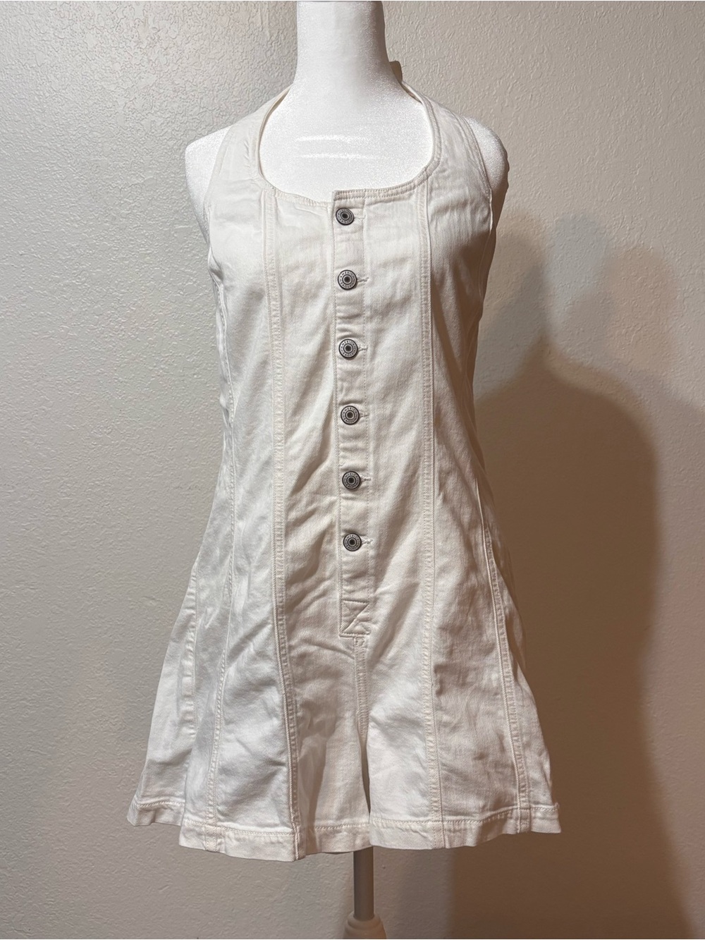 American Eagle White Denim Halter Romper Large